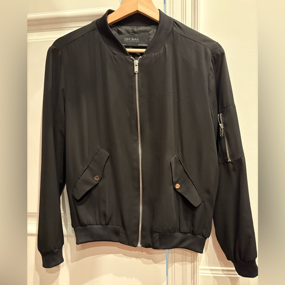 Zara basic collection black bomber jacket - size xs